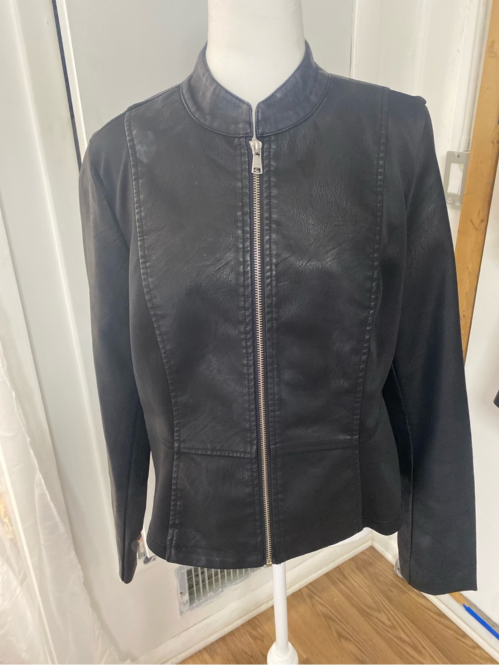 Baccini Women’s PL Black Faux Leather Moto Jacket Zip Cuffs